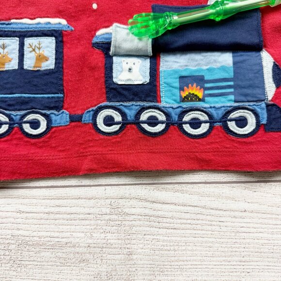 Mini Baby Boden Holiday Christmas Train Appliqué Flap Shirt - Picture 2 of 4